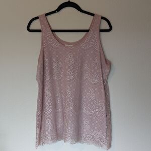 Maurices Sleeveless Pink Top with Lace Overlay Size L